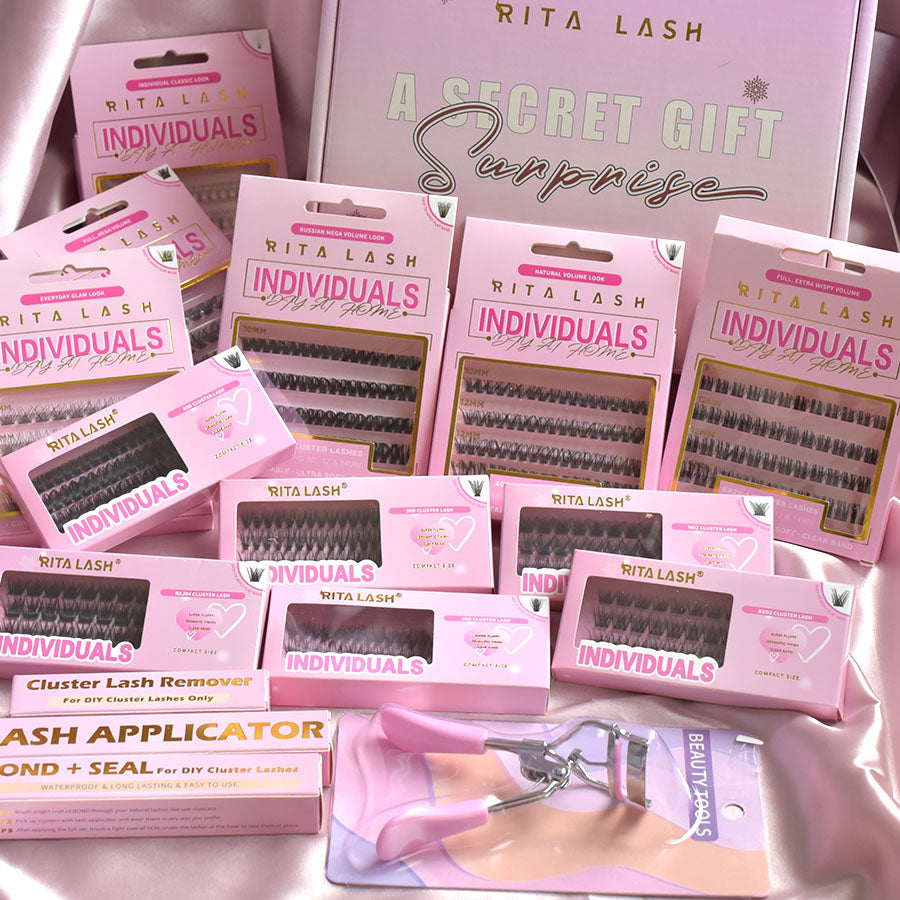 💁♀️Individual False Eyelashes Extension Kit Curl Wispy Style, 12 Box Lashes with Glue&Bond Seal&Remover&Curler, Individual Lashes Makeup Kit