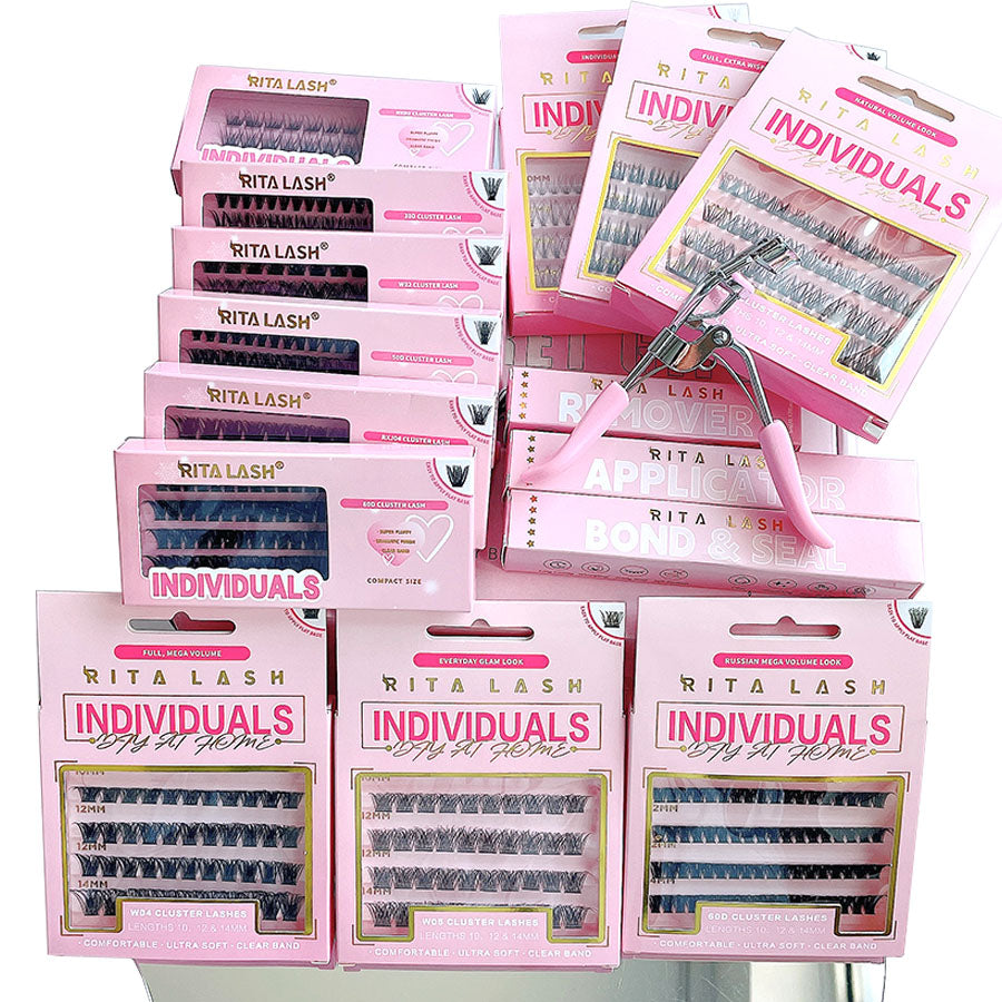 💁♀️Individual False Eyelashes Extension Kit Curl Wispy Style, 12 Box Lashes with Glue&Bond Seal&Remover&Curler, Individual Lashes Makeup Kit