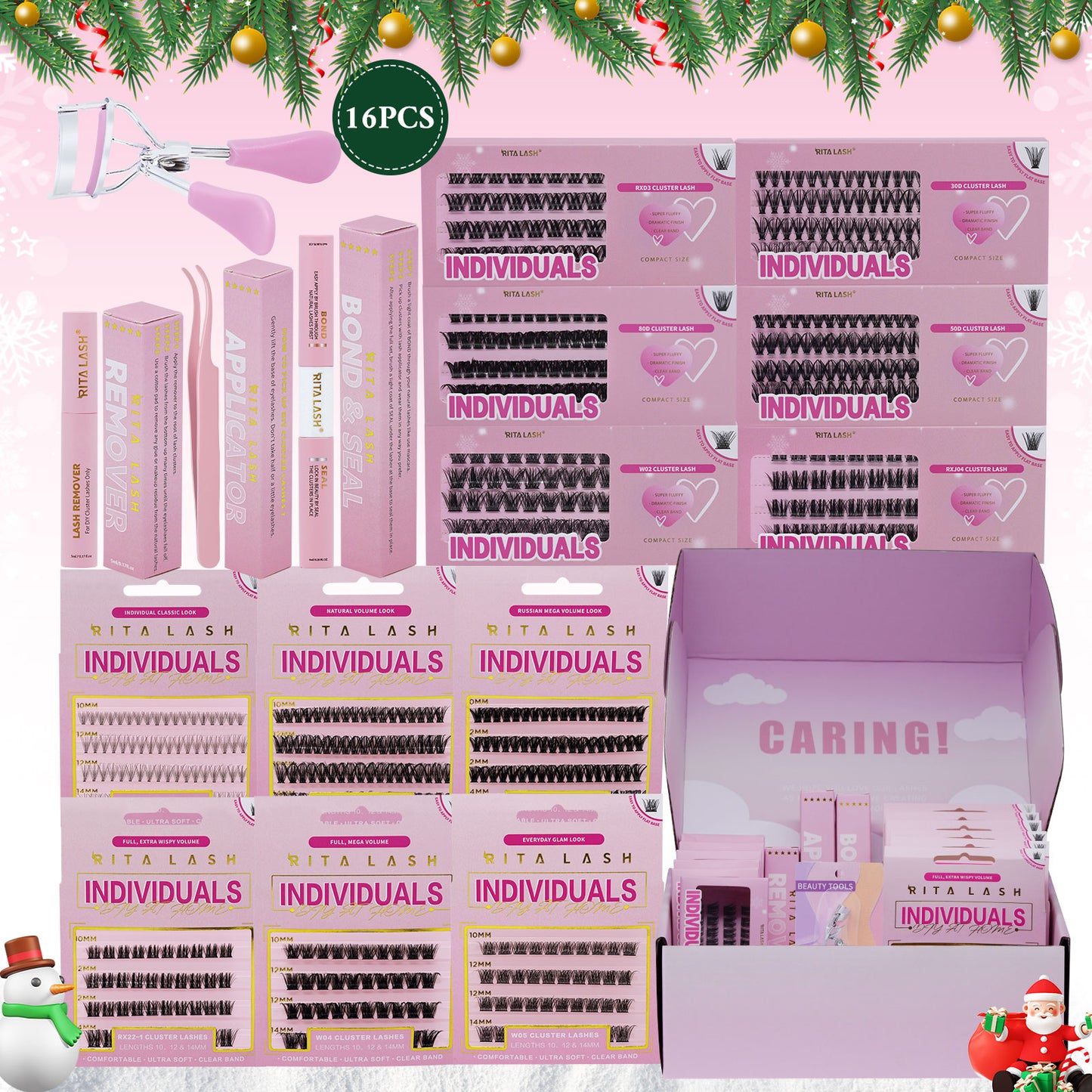 💁♀️Individual False Eyelashes Extension Kit Curl Wispy Style, 12 Box Lashes with Glue&Bond Seal&Remover&Curler, Individual Lashes Makeup Kit
