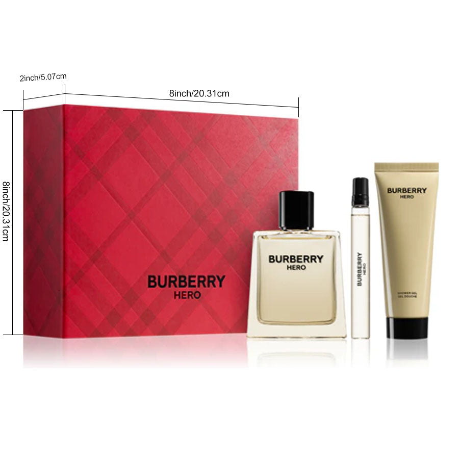 Burberry Hero for Men 3-Piece Gift Set – Eau de Toilette, Shower Gel & Travel Spray | Fresh Woody Scent