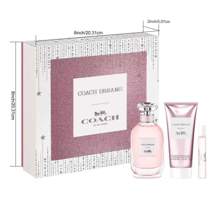 Coach Dreams for Women 3-Piece Gift Set – Eau de Parfum Full Size, Travel Spray & Body Lotion | Floral Fruity Fragrance