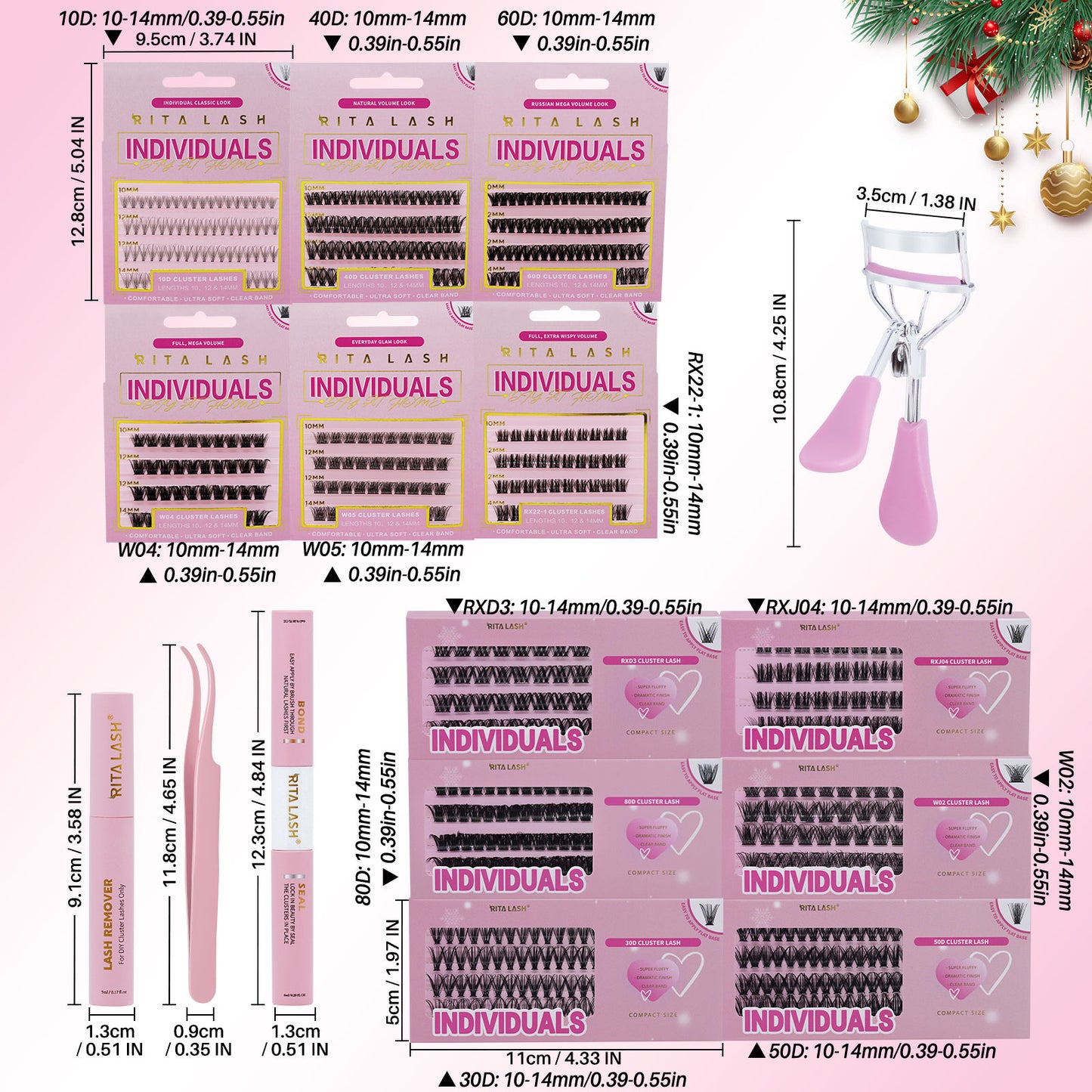 💁♀️Individual False Eyelashes Extension Kit Curl Wispy Style, 12 Box Lashes with Glue&Bond Seal&Remover&Curler, Individual Lashes Makeup Kit