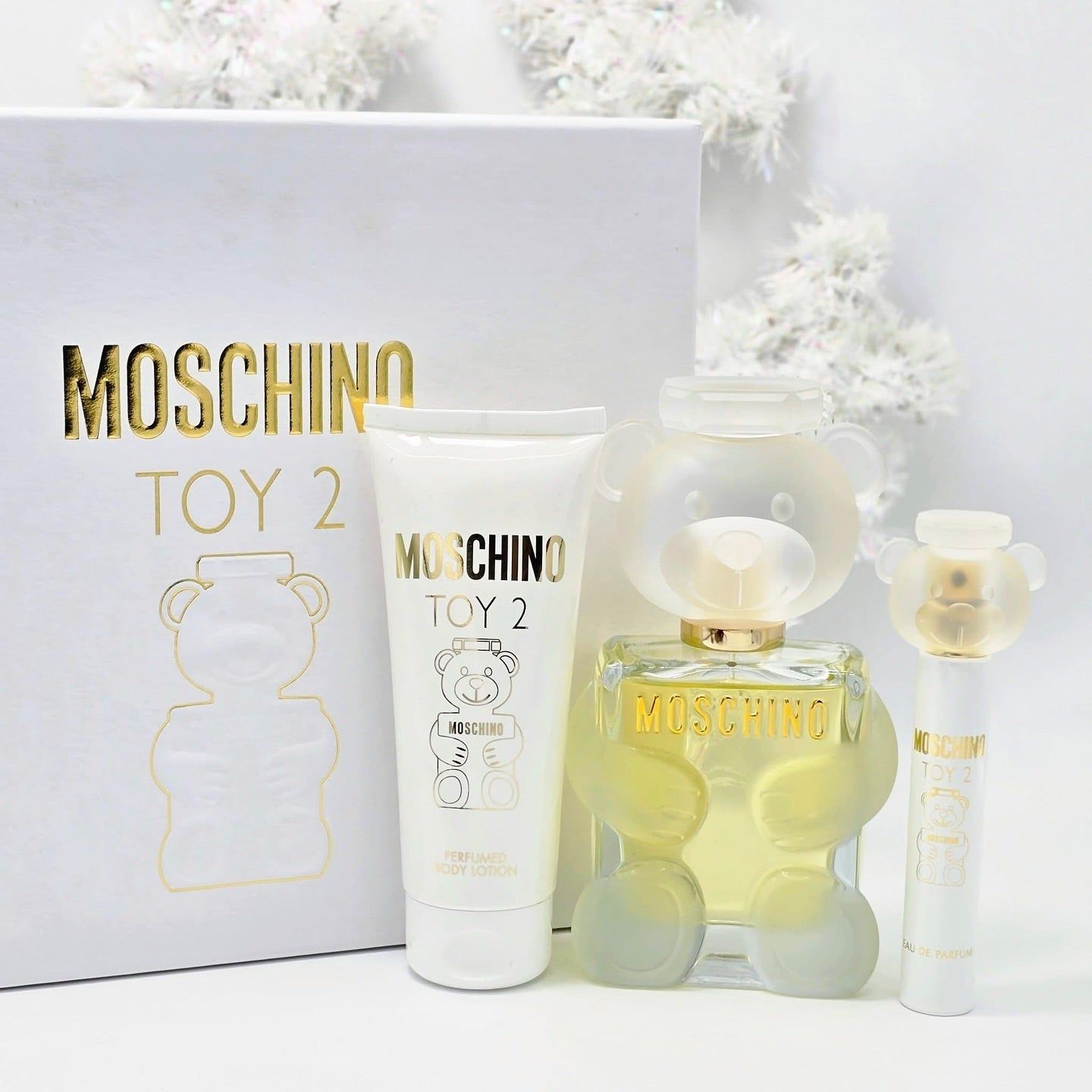 Moschino Toy 2 3-Piece Gift Set for Women | EDP Spray + Body Lotion + Travel Spray | Whimsical Floral Fragrance
