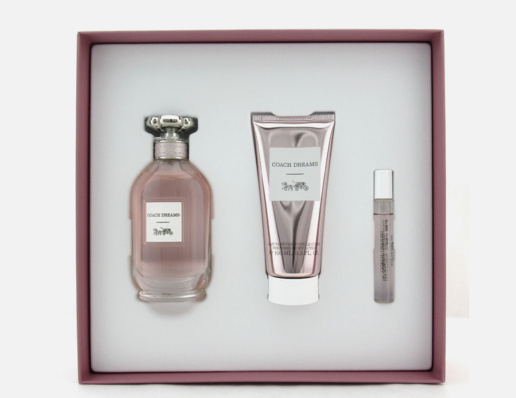 Coach Dreams for Women 3-Piece Gift Set – Eau de Parfum Full Size, Travel Spray & Body Lotion | Floral Fruity Fragrance