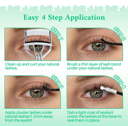 Individual False Eyelashes Extension Kit Curl Wispy Style,Individual Eyelashes Makeup Kit, 4 Box Lashes Book with Bond Seal&Remover&Tweezer