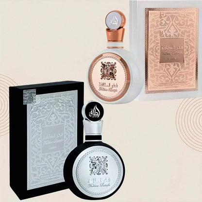 Lattafa Fakhar 2-Pack Gift Set – Black & Rose EDP for Him & Her, 3.4Oz Each | Bold, Elegant, Perfect for Daily Wear & Special Moments