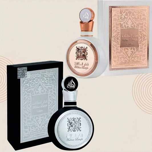 Lattafa Fakhar 2-Pack Gift Set – Black & Rose EDP for Him & Her, 3.4Oz Each | Bold, Elegant, Perfect for Daily Wear & Special Moments