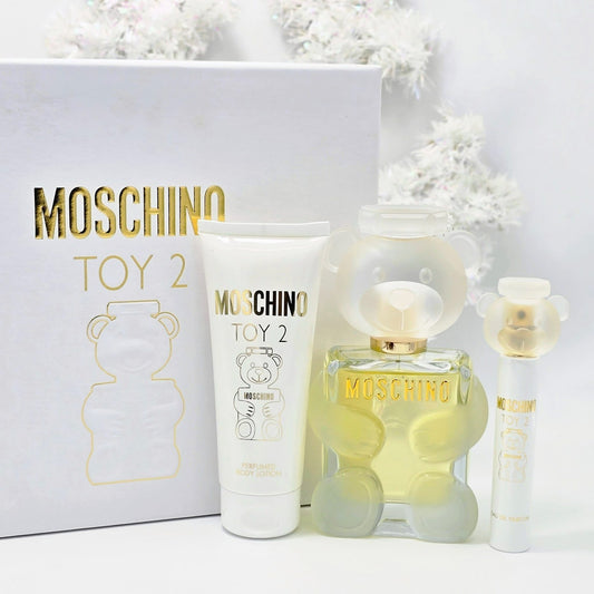 Moschino Toy 2 3-Piece Gift Set for Women | EDP Spray + Body Lotion + Travel Spray | Whimsical Floral Fragrance