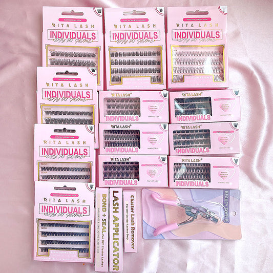 💁‍♀️Individual False Eyelashes Extension Kit Curl Wispy Style, 12 Box Lashes with Glue&Bond Seal&Remover&Curler, Individual Lashes Makeup Kit
