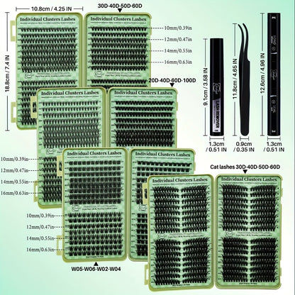 Individual False Eyelashes Extension Kit Curl Wispy Style,Individual Eyelashes Makeup Kit, 4 Box Lashes Book with Bond Seal&Remover&Tweezer
