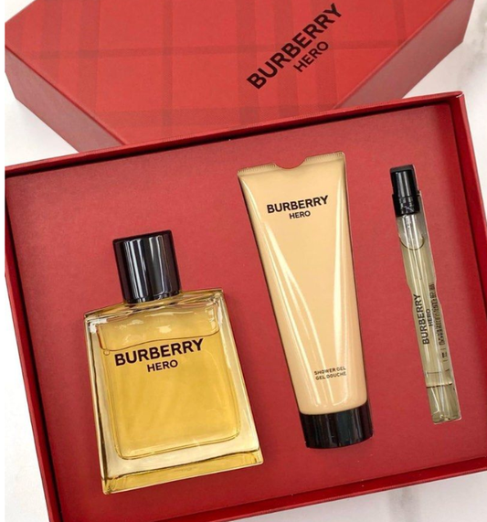 Burberry Hero for Men 3-Piece Gift Set – Eau de Toilette, Shower Gel & Travel Spray | Fresh Woody Scent